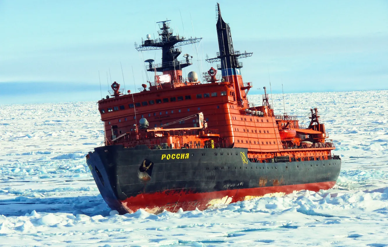 Photo wallpaper Winter, The ocean, Sea, Ice, Day, Icebreaker, The ship, Russia