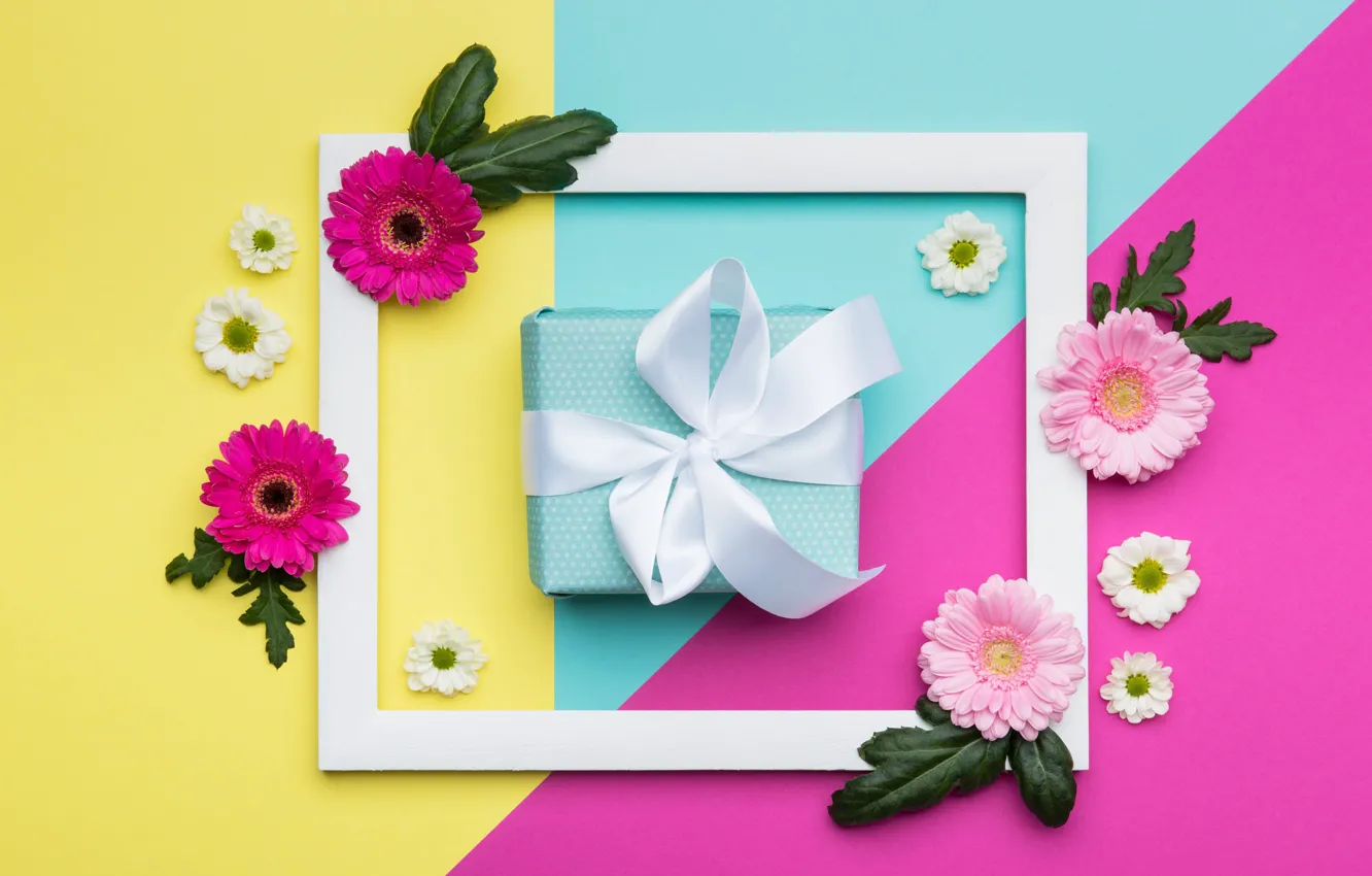 Photo wallpaper leaves, line, flowers, yellow, background, pink, holiday, box