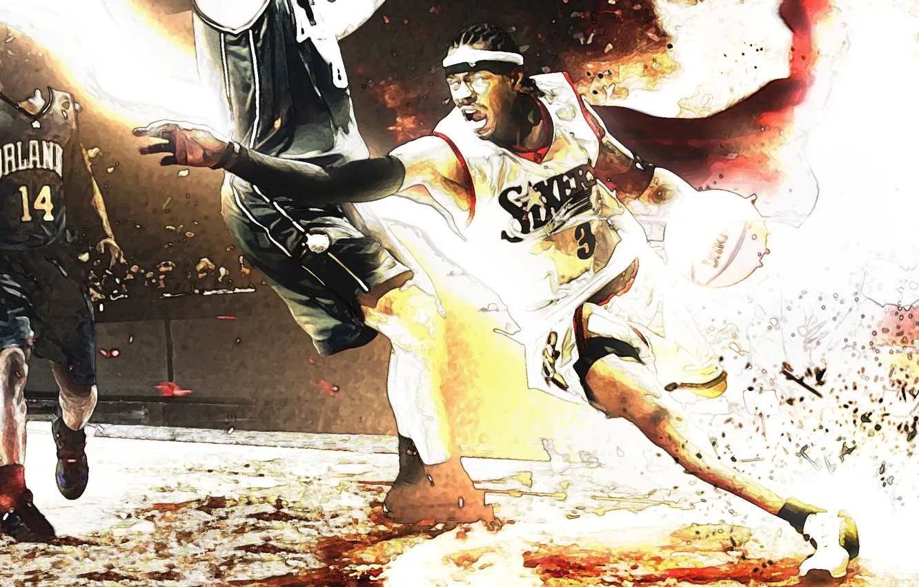 Photo wallpaper field, the game, the ball, Orlando, Player, Spalding, Allen Iverson, 76sixers