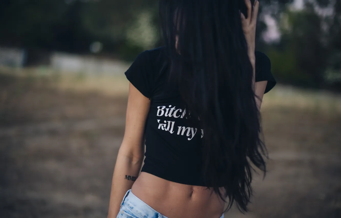 Photo wallpaper girl, tattoo, t-shirt, tattoo