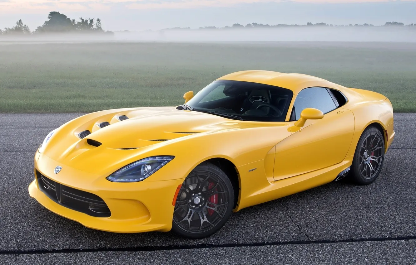 Photo wallpaper field, the sky, yellow, fog, Dodge, supercar, Viper, Dodge