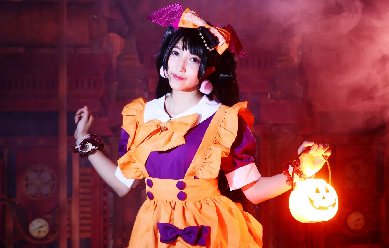 Photo wallpaper Halloween, Halloween, look, holiday, background, face, girl, costume