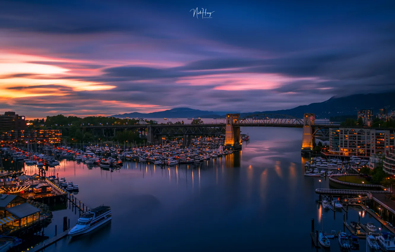 Photo wallpaper night, bridge, the city, lights
