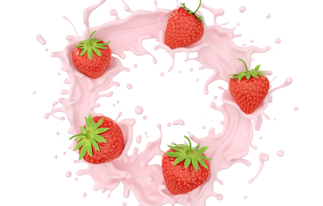 Photo wallpaper white, squirt, berries, background, splash, strawberry, yogurt