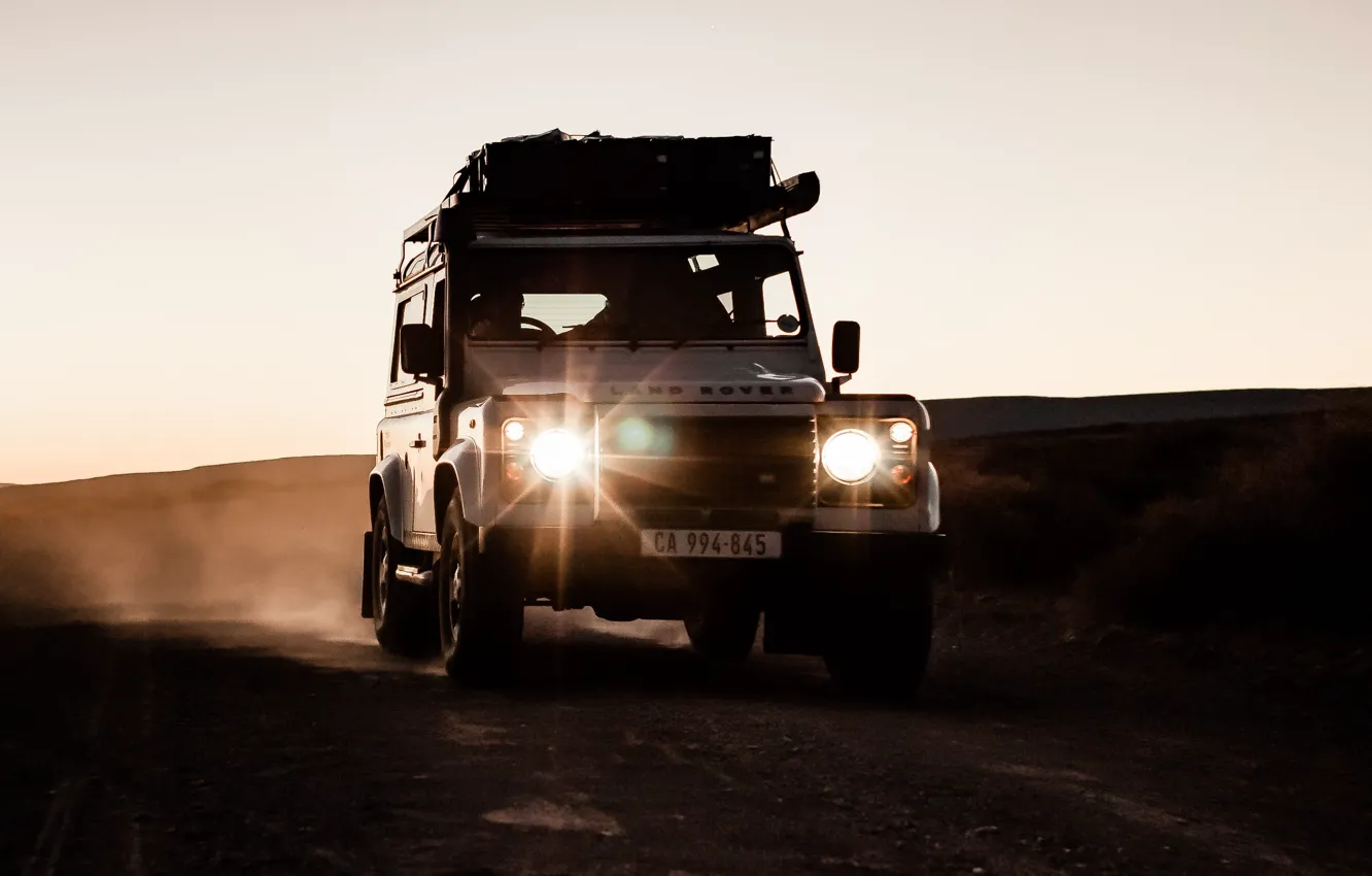 Photo wallpaper Land Rover, Lights, Defender, Desert, Offroad