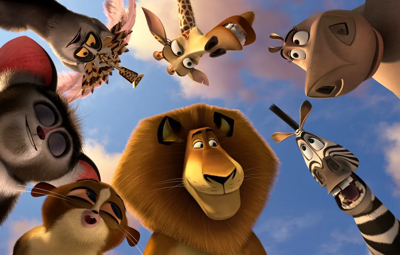 Photo wallpaper animal, cartoon, lemur, beast, Mort, Madagascar 3, Alex The Lion, Hippo Gloria