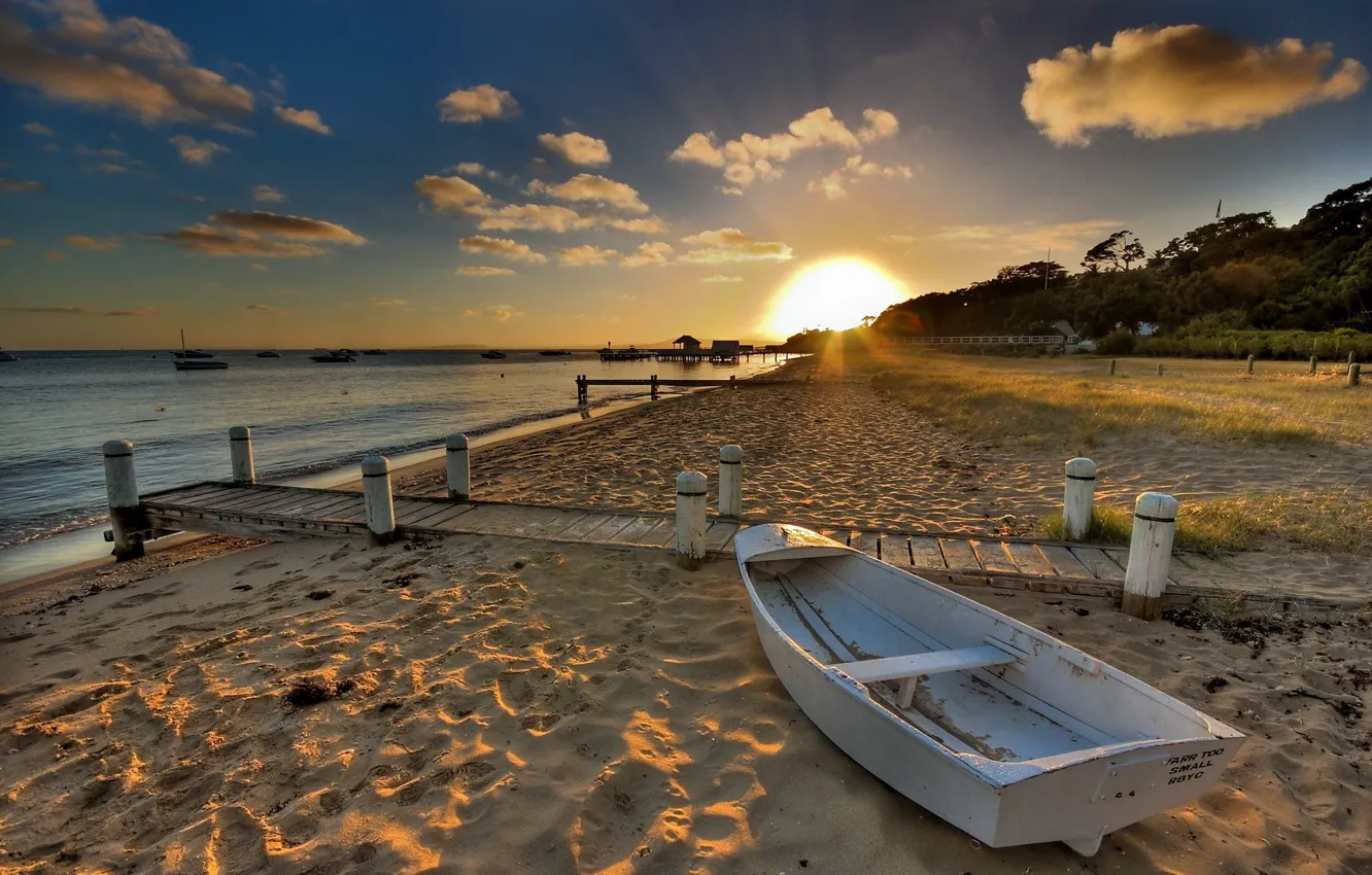 Photo wallpaper sand, sea, beach, the sun, landscape, sunset, nature, shore