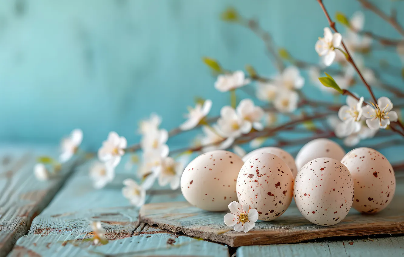 Photo wallpaper flowers, eggs, spring, Easter, blossom, flowers, spring, Easter