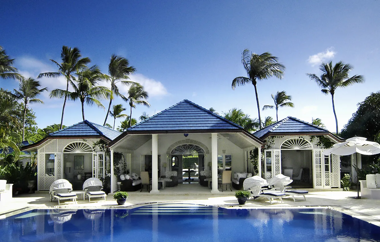 Photo wallpaper palm trees, Villa, pool, architecture, terrace