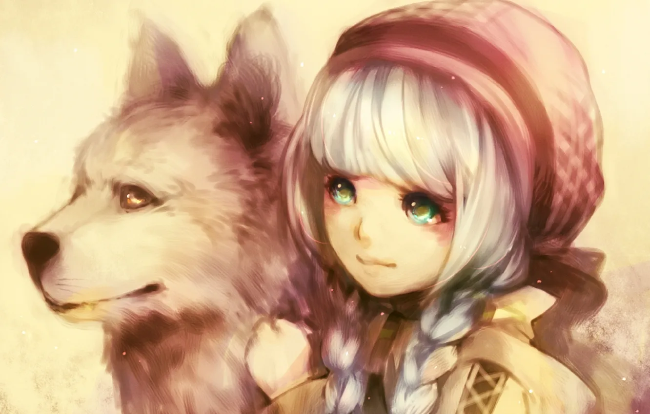 Photo wallpaper wolf, tale, little red riding hood, Aoshiki