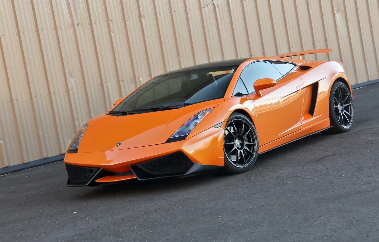Photo wallpaper orange, Lamborghini, Gallardo, orange, Lamborghini, Gallardo, wing, black roof