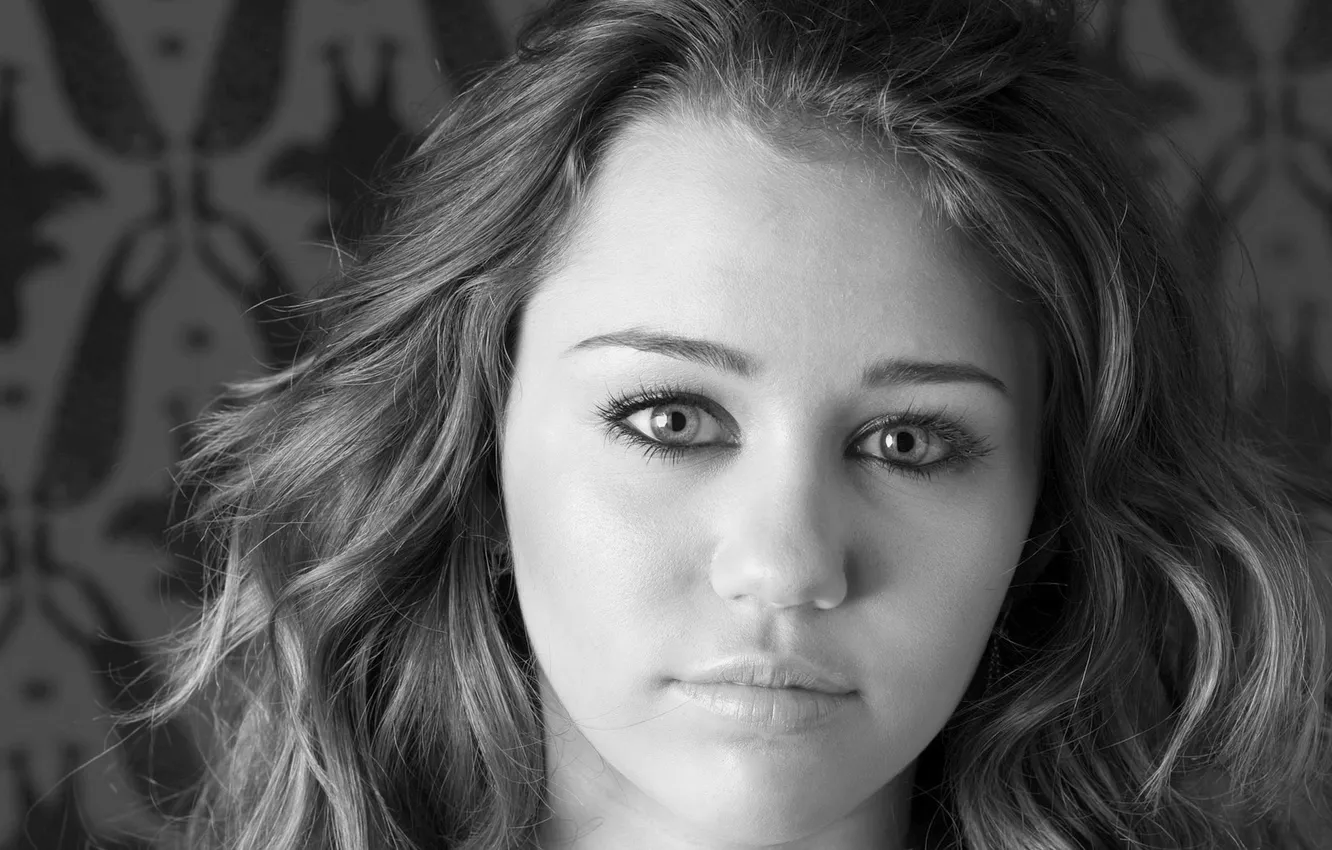 Photo wallpaper eyes, girl, b/W, Miley Cyrus, Miley Cyrus