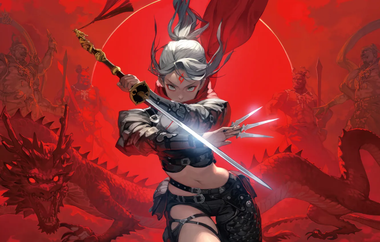 Photo wallpaper girl, game, weapon, ninja