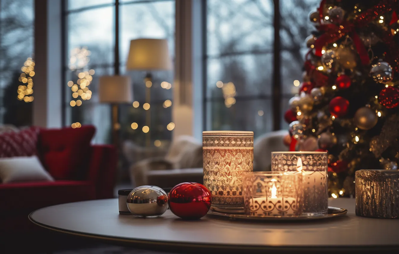 Photo wallpaper room, tree, new year, interior, Christmas, Christmas, tree, window