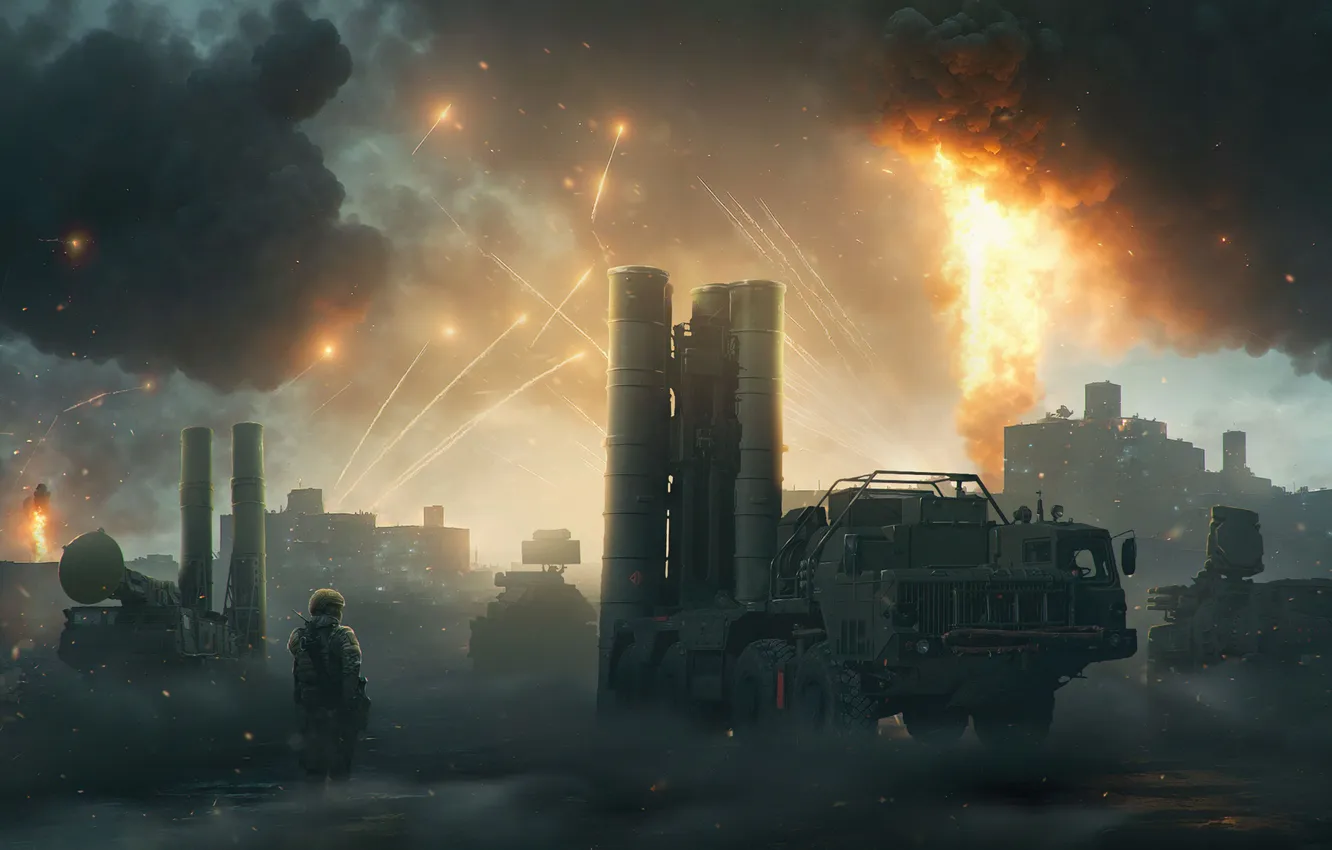 Photo wallpaper night, smoke, soldiers, Russia, conflict, SAM, Conflict, 2024