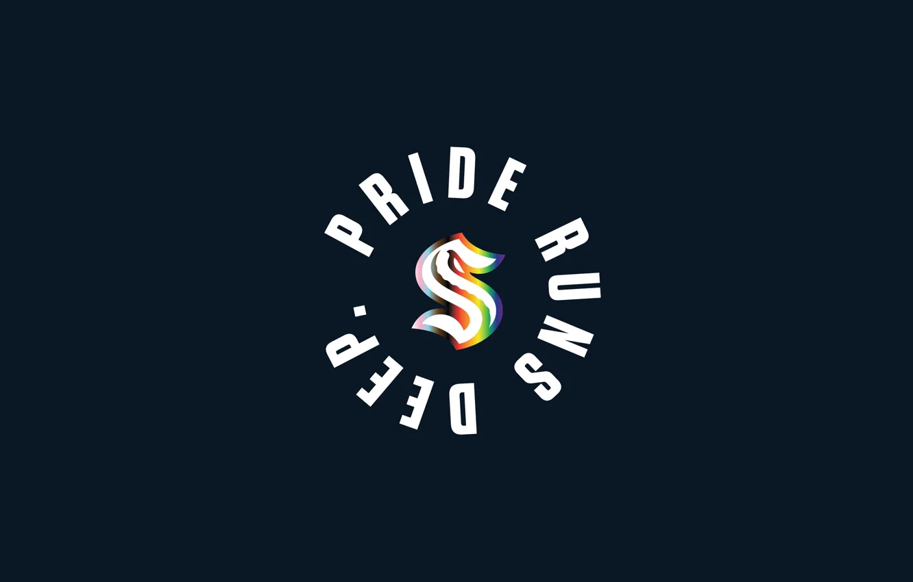 Photo wallpaper logo, motto, NHL, dark blue background, hockey club, Seattle Kraken, Seattle Kraken, Pride Runs Deep