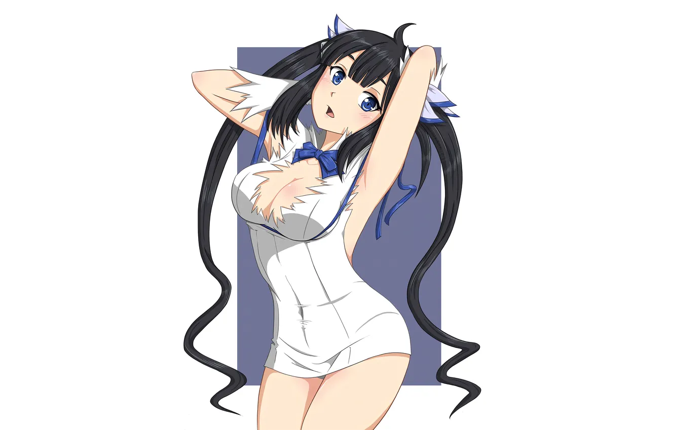 Photo wallpaper girl, sexy, cleavage, long hair, dress, boobs, anime, blue eyes