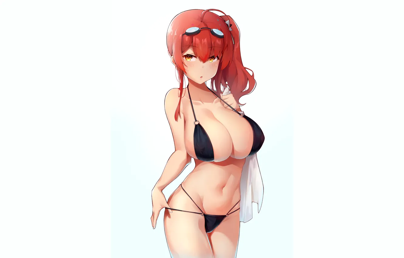 Photo wallpaper girl, sexy, cleavage, red hair, long hair, boobs, anime, beautiful