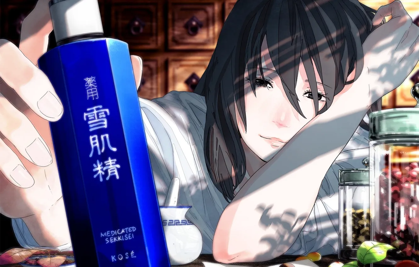 Photo wallpaper leaves, girl, the sun, anime, hands, art, Bank, kurono-fuel