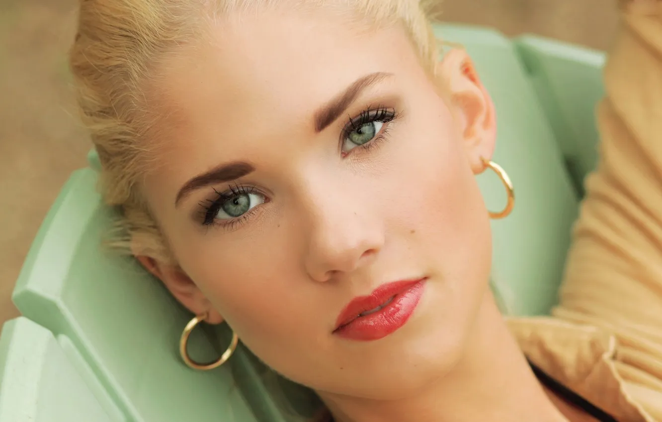 Photo wallpaper eyes, face, green, blonde, Berit Birkeland, beautiful.