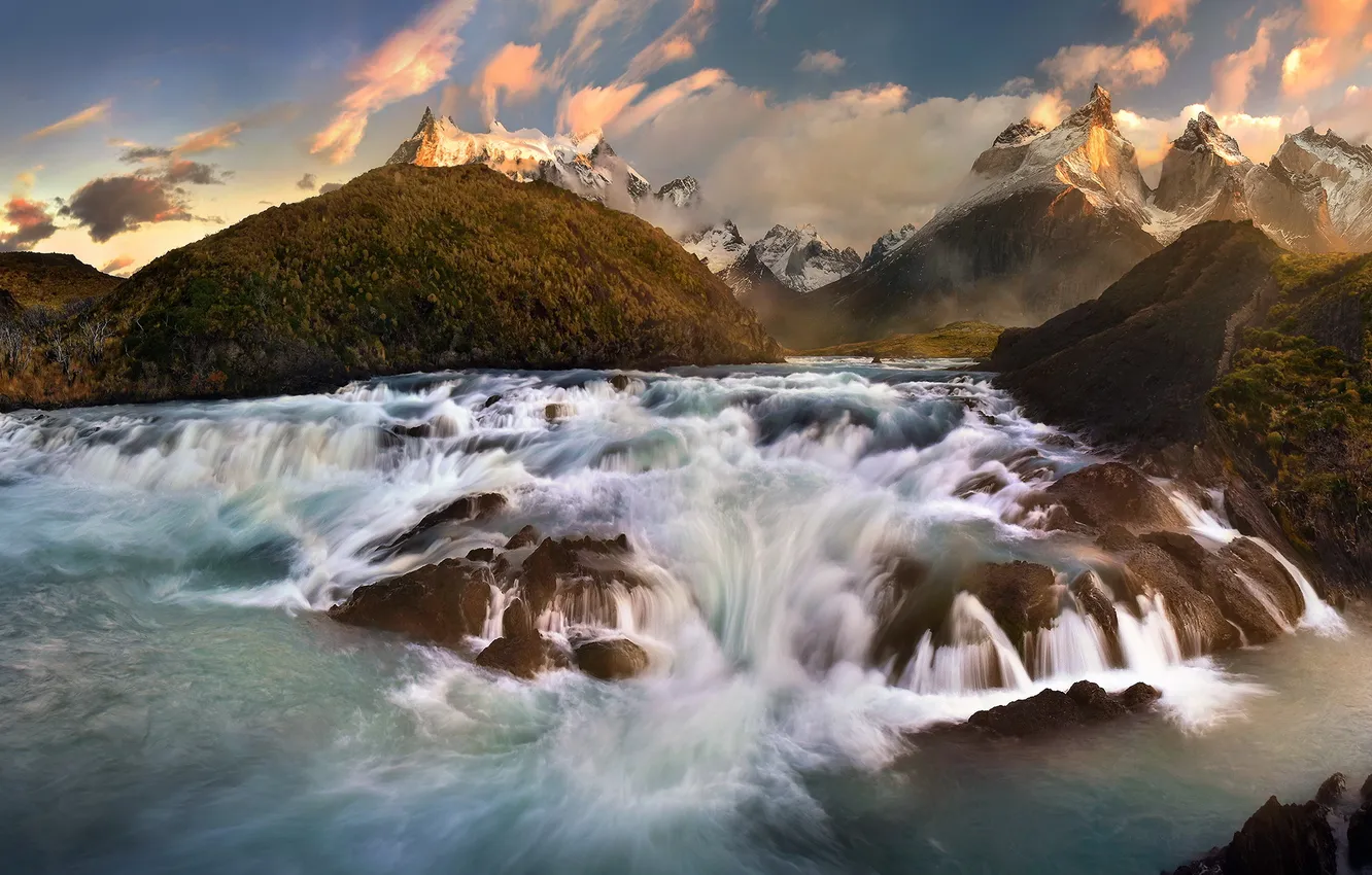Photo wallpaper mountains, nature, river
