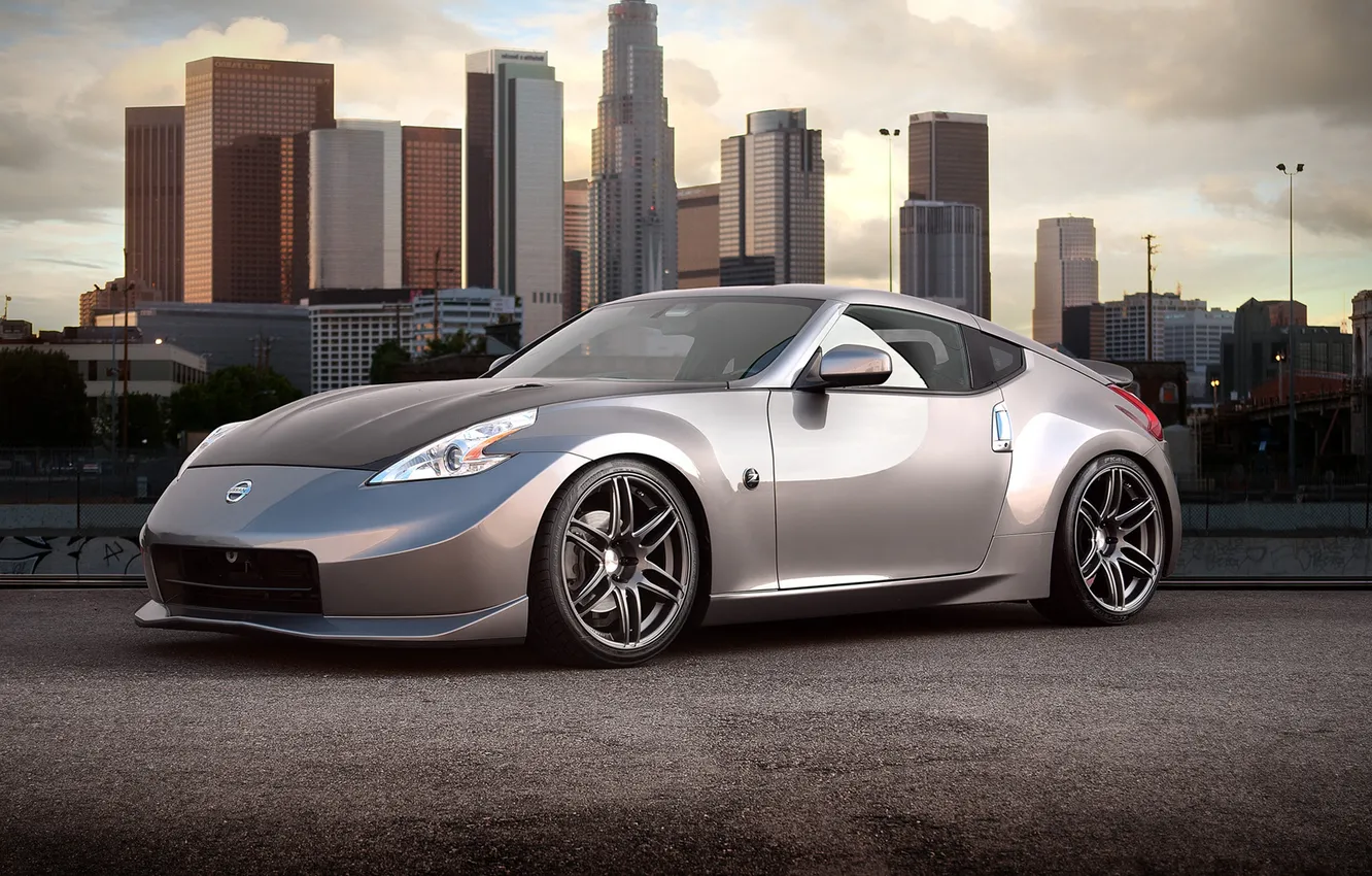 Photo wallpaper The sky, Clouds, Home, Auto, The city, Tuning, Machine, Nissan 370z