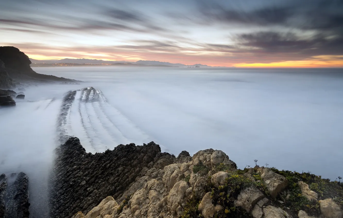 Photo wallpaper sea, landscape, sunset