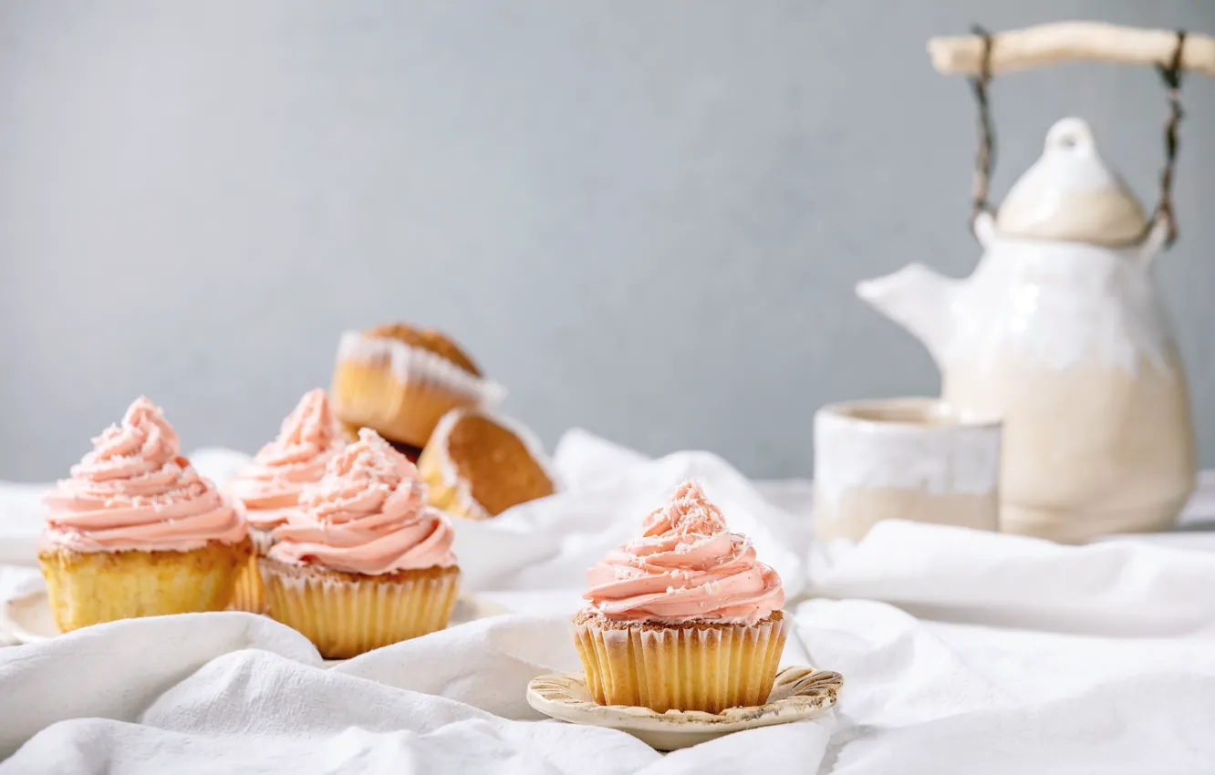 Photo wallpaper kettle, Cup, cream, dessert, cupcakes, Natasha Breen