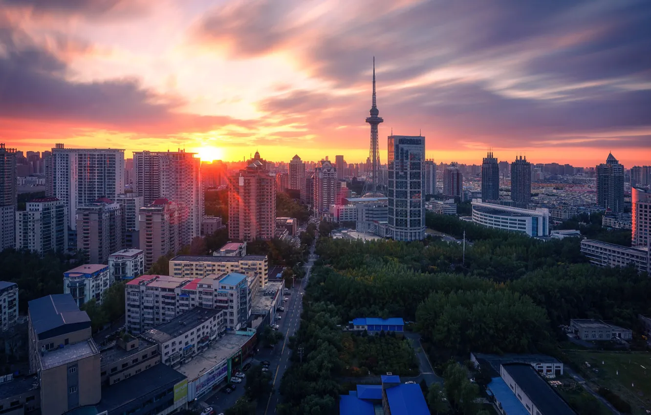 Photo wallpaper the sun, the city, Asia, China, Harbin