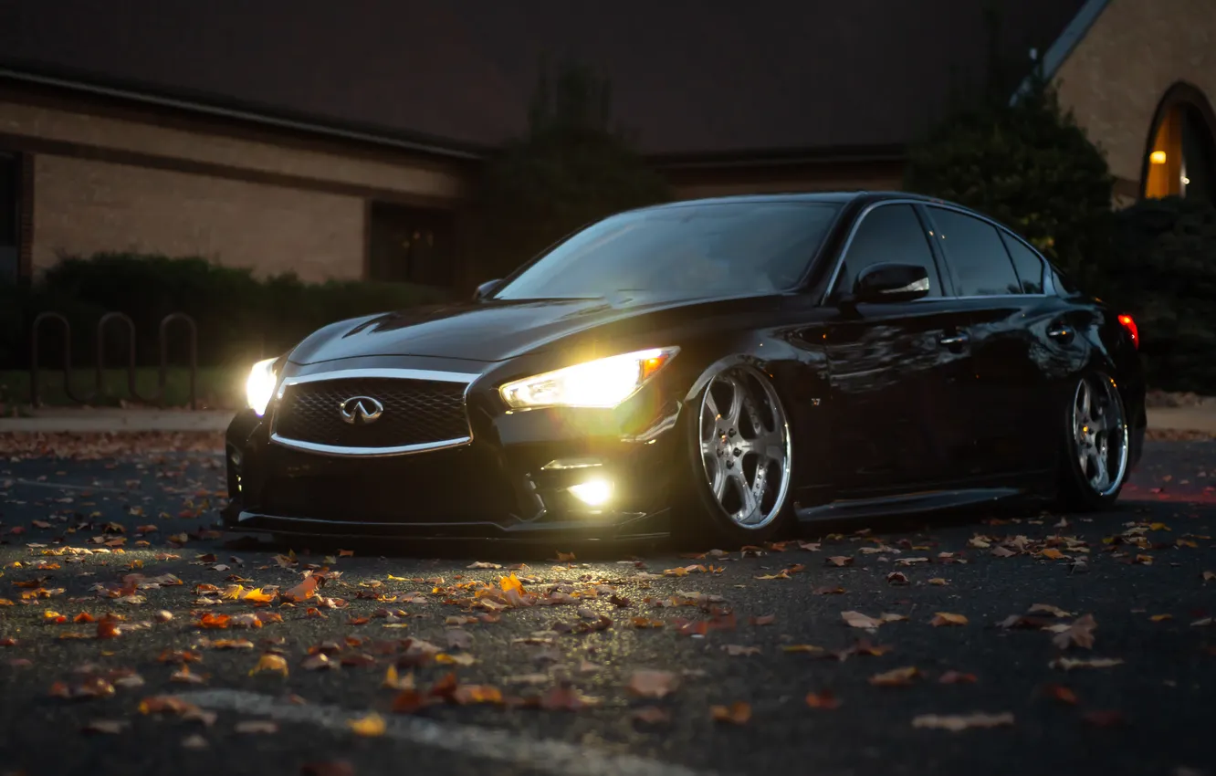 Photo wallpaper Infiniti, House, Black, Autumn, Road, Stance, Q50, Infiniti Q50