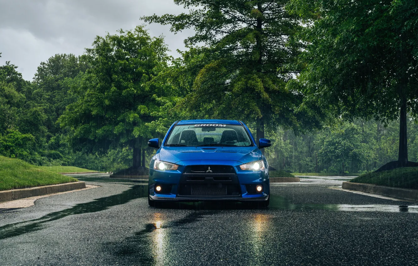 Photo wallpaper Blue, Lancer Evolution X, Front view