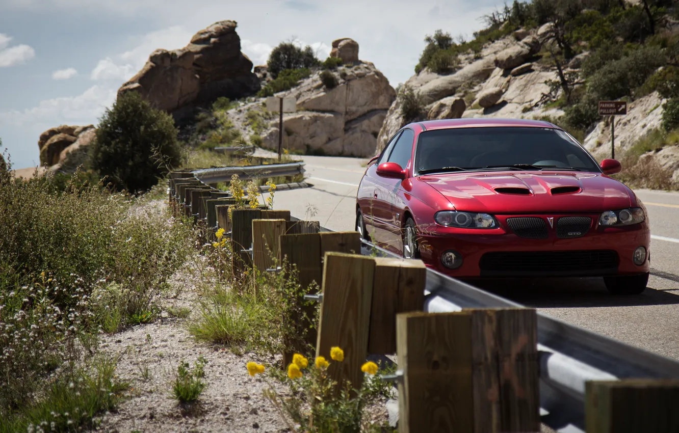 Photo wallpaper Red, Pontiac, GTO, Road