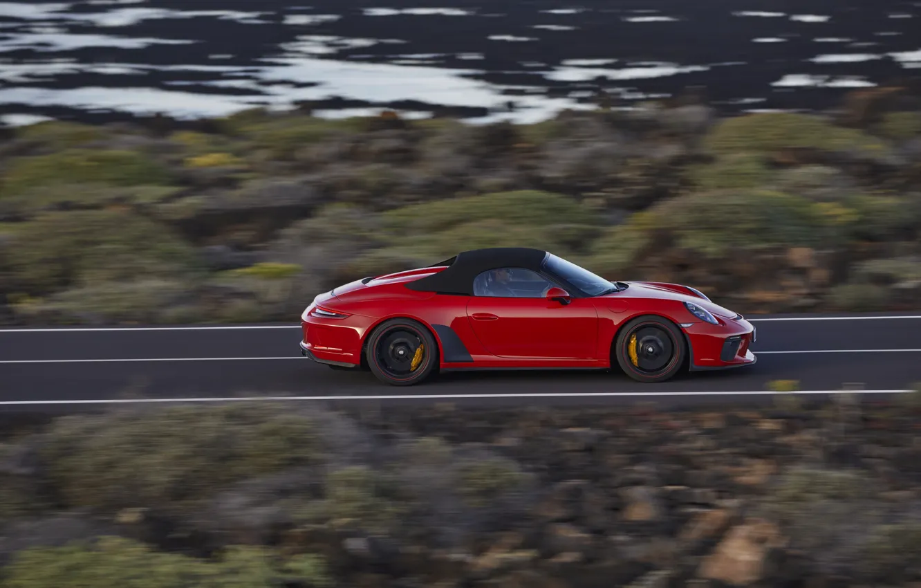Photo wallpaper red, speed, 911, Porsche, side, Speedster, 991, 2019
