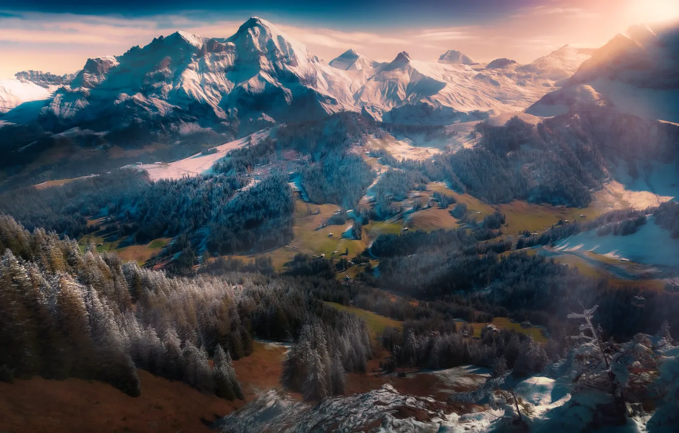 Photo wallpaper mountains, nature, panorama