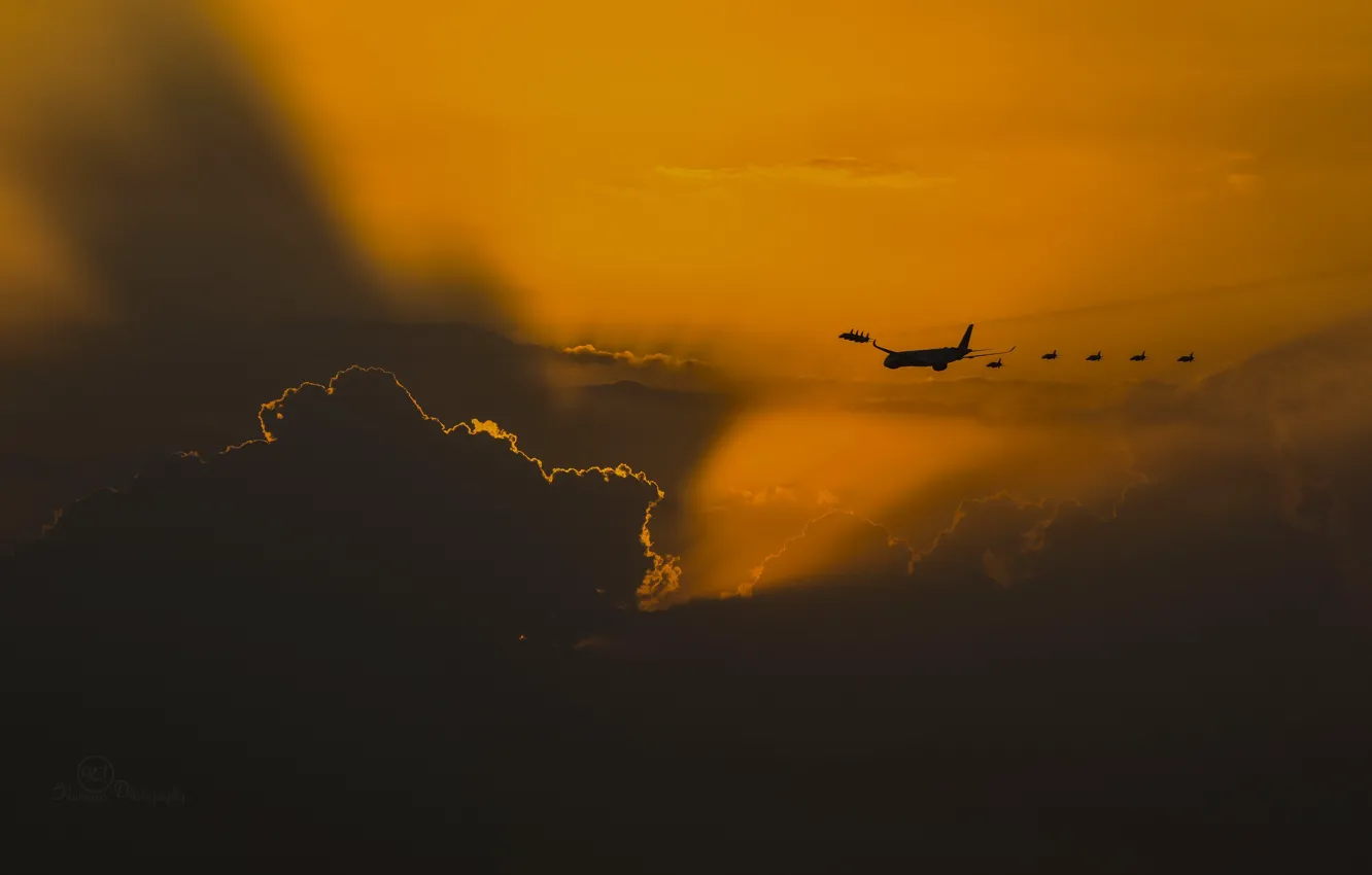 Photo wallpaper the sky, the plane, escort