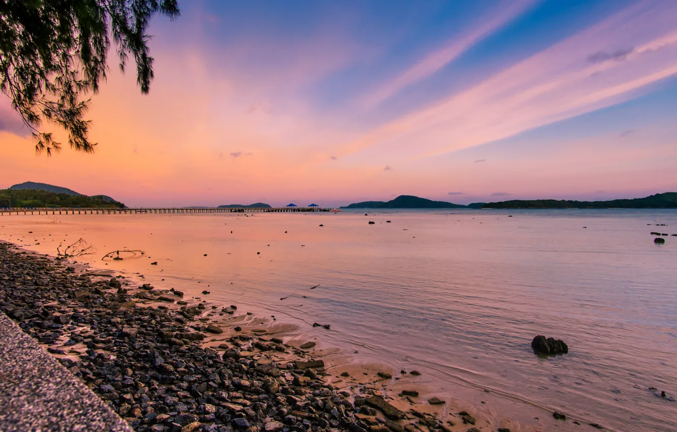 Photo wallpaper sea, wave, beach, summer, the sky, sunset, stones, shore