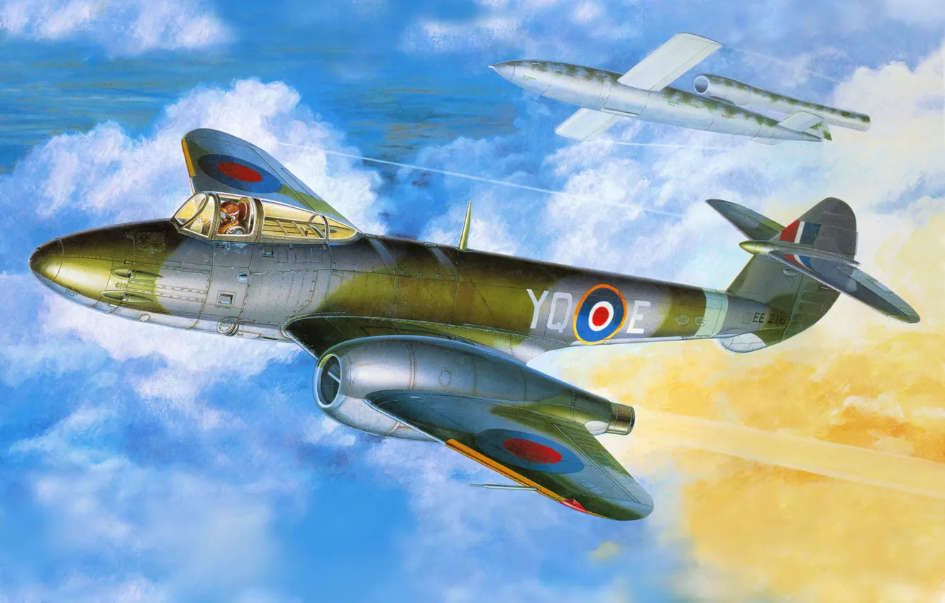 Photo wallpaper the plane, fighter, art, aircraft, jet, British, first, F-1