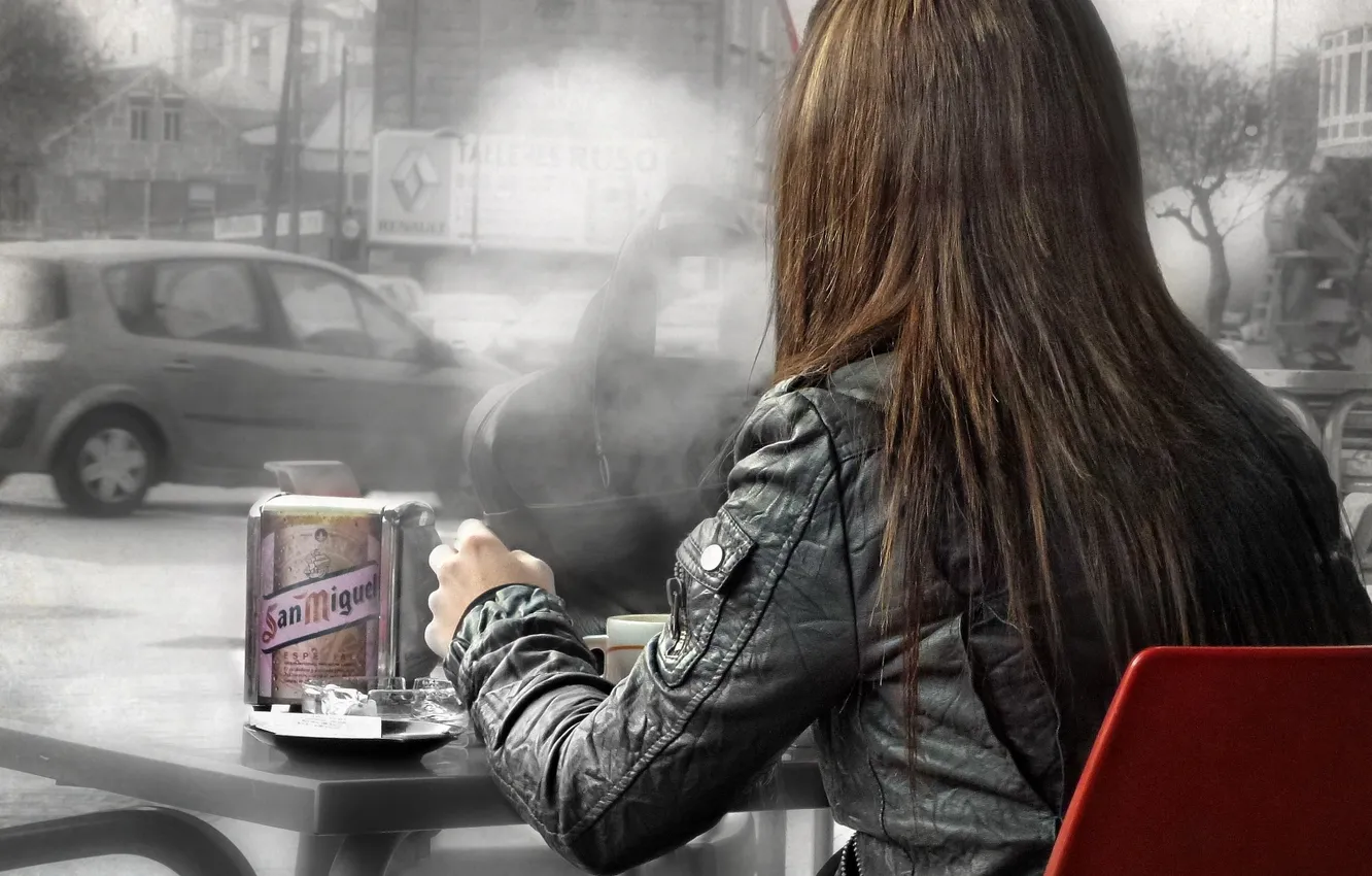 Photo wallpaper girl, photo, smoke, could