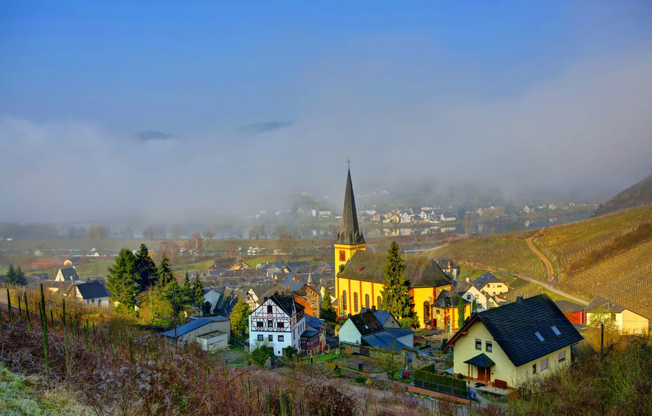 Photo wallpaper the sky, clouds, the city, fog, photo, home, Germany, Sinsheim