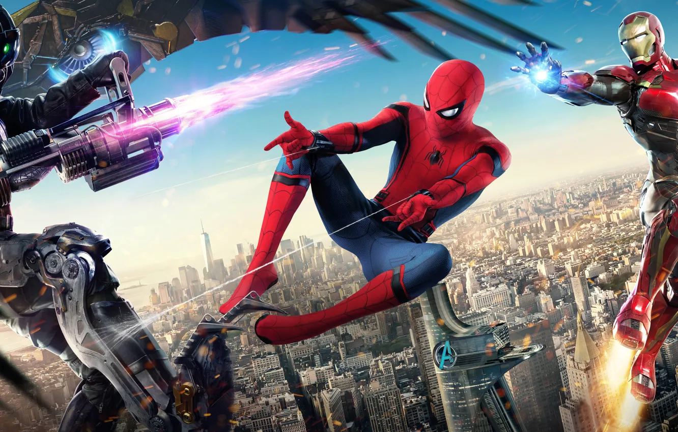 Photo wallpaper the city, fiction, height, home, fight, poster, iron man, Iron Man