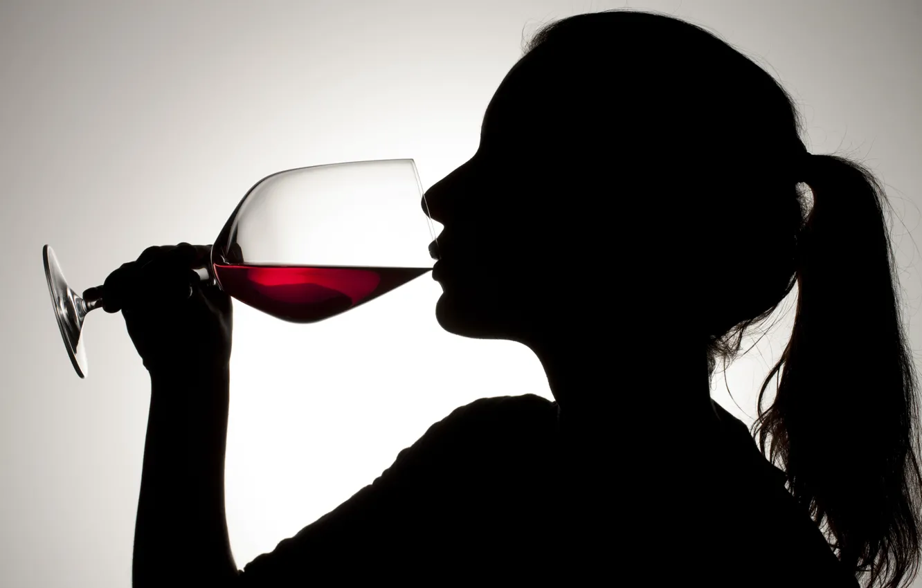 Photo wallpaper glass, woman, silhouette, red wine