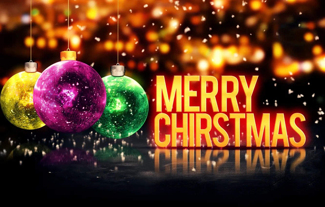 Photo wallpaper new year, Christmas, Christmas, balls, New Year, Happy, Merry