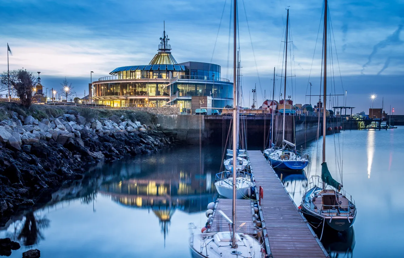 Photo wallpaper sea, landscape, boat, the evening, pier, Ireland