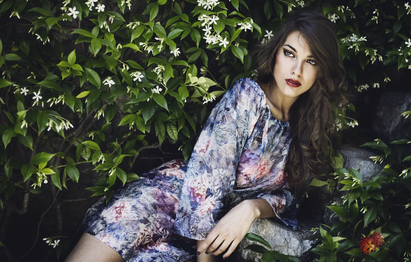 Photo wallpaper style, model, dress, the bushes