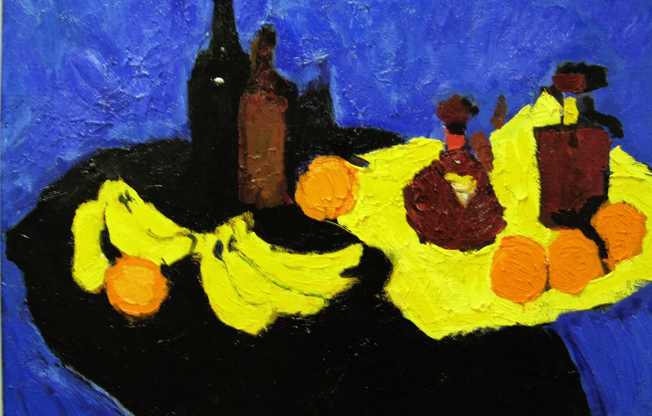 Photo wallpaper wine, oranges, bananas, still life, cognac, 2007, The petyaev