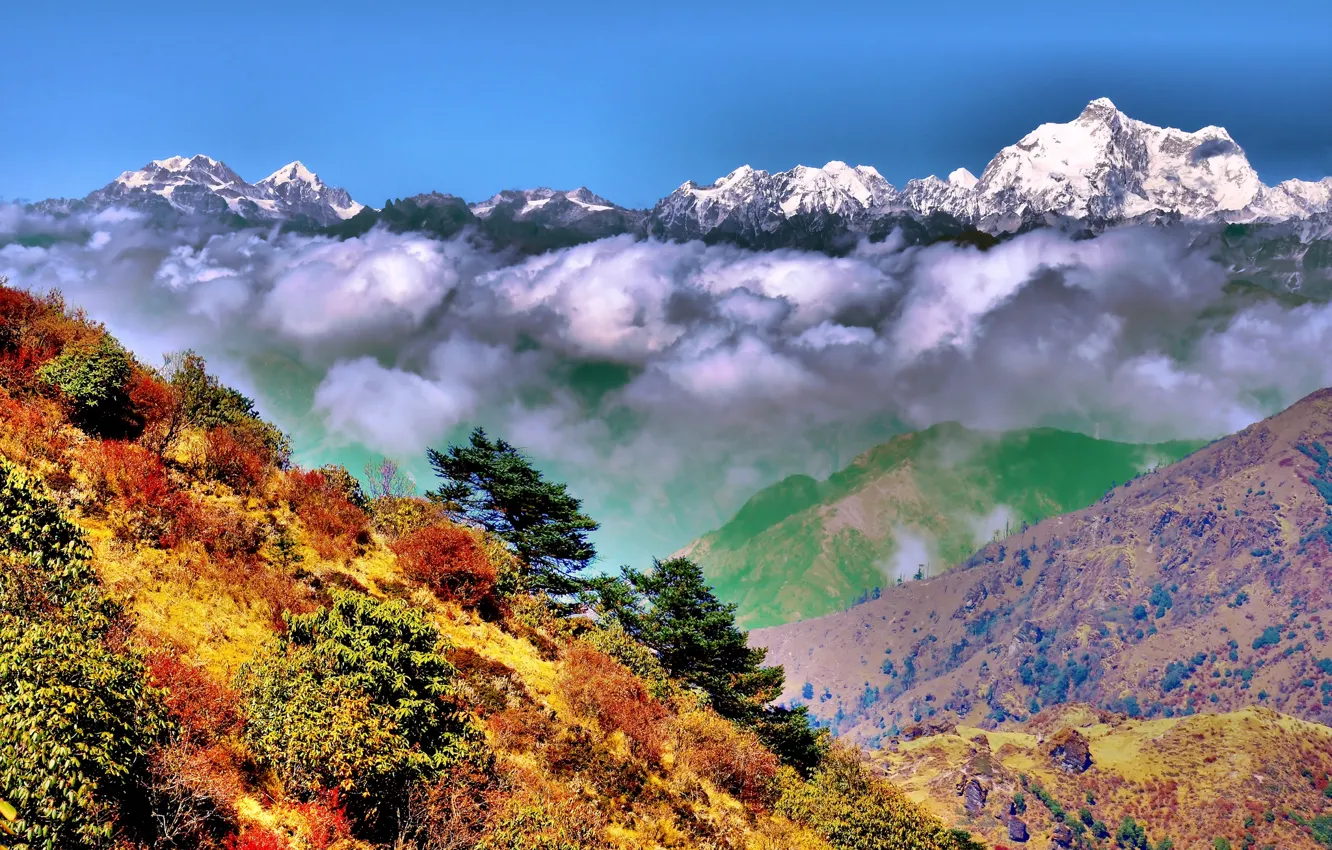 Photo wallpaper autumn, clouds, mountains, India, The Himalayas, India, West Bengal, West Bengal