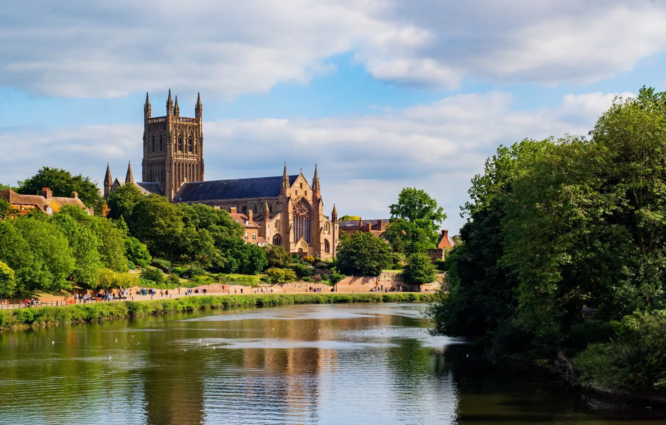 Photo wallpaper the sky, nature, river, England, Cathedral