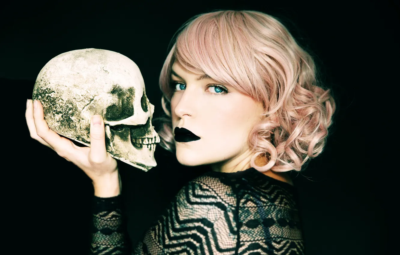 Photo wallpaper look, girl, skull