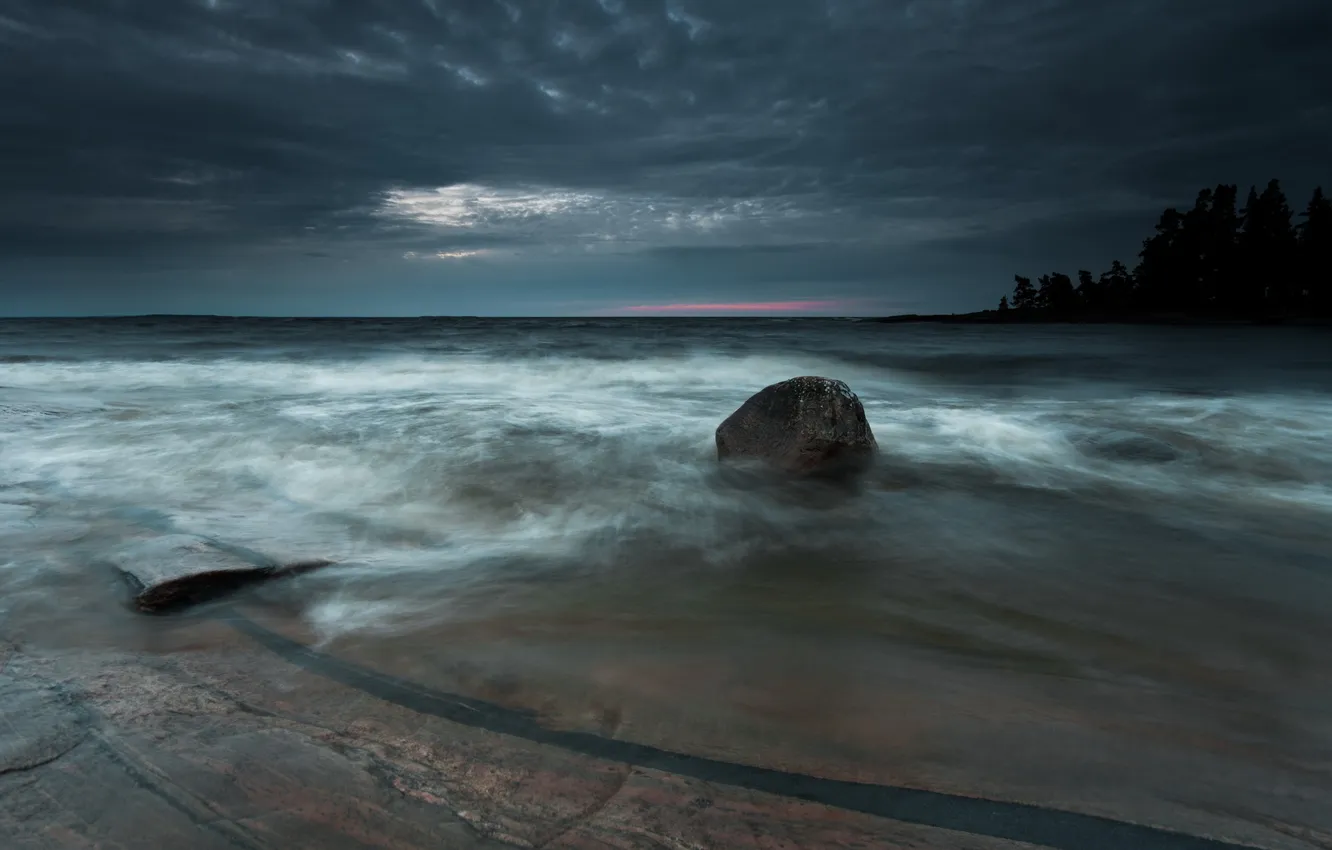 Photo wallpaper sea, night, stones