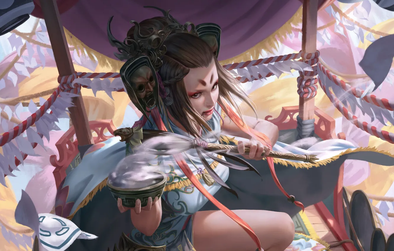 Photo wallpaper mask, art, fragment, Chin likhui, fantasy. rite, White Lotus master